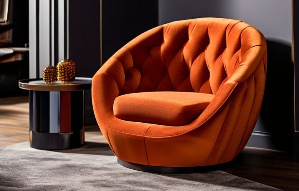 A close-up image of a stylish barrel chair with a contemporary fabric, showcasing its unique shape and cozy appearance.