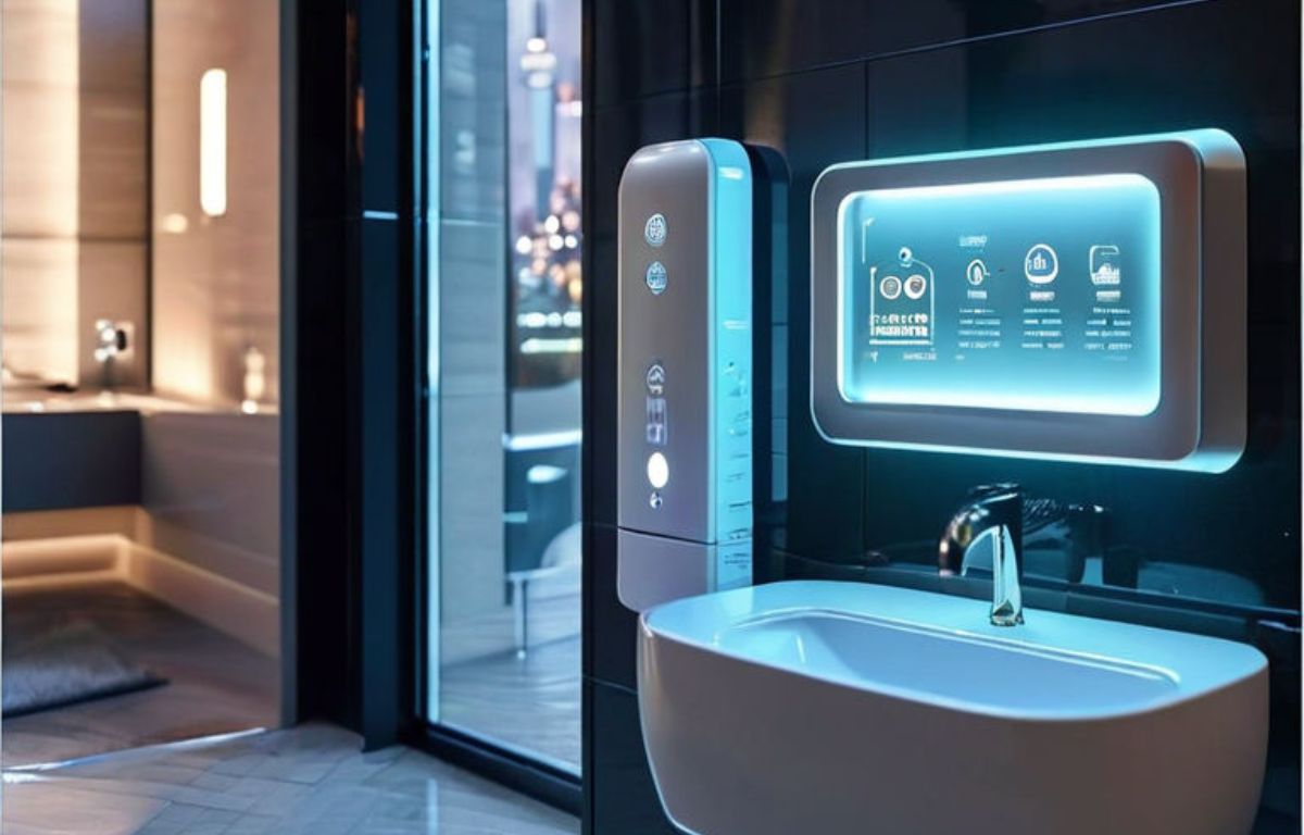 Images of voice-activated controls, automatic faucets and toilets, and smart mirrors could help to illustrate this trend. Consider close-up shots of these features, or wider shots that show them in action