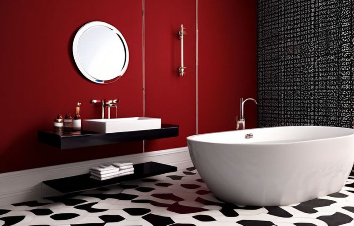 Images of bathrooms with black and white tiles, fixtures, and decor could help to convey this trend. Consider close-up shots of tile patterns, or wider shots that show the overall design